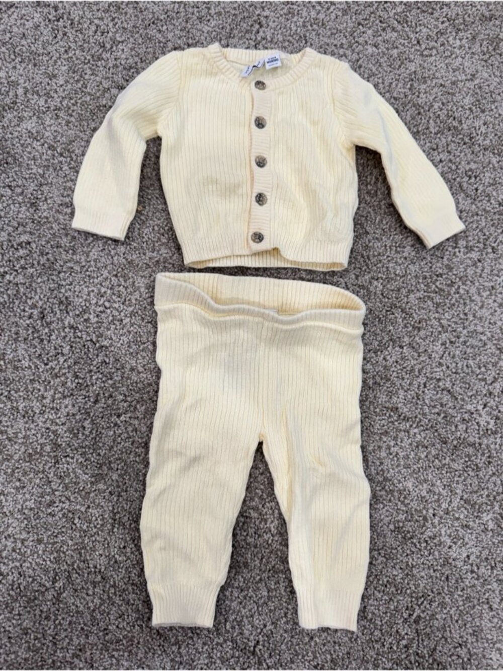 Janie and Jack Cream Ribbed Knit Cardigan & Leggings Set